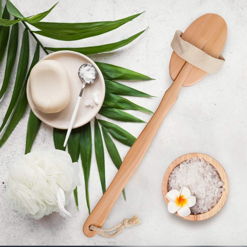 Bamfan Body Brush for Bath or Shower - Dry or Wet Skin Exfoliating Long Wood Handle Back Scrubber with White Sponge - Image 4